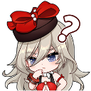 A chibi anime girl with a large red bow looking thoughtful with a large white question mark floating above her head.