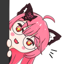 Anime cat girl with pink hair peeking from behind a wall with star-shaped eyes.