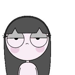 A pixel art girl with a blank, unimpressed expression and gray hair.