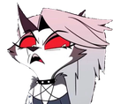 Loona from Helluva Boss with a disgusted expression and glowing red eyes.