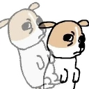 A cartoon dog with a brown patch on its head looking sideways with a suspicious and judgmental expression.