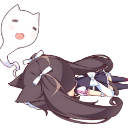 Chocola from Nekopara lying face down on the floor looking exhausted with a small ghost floating above her head.