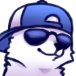A stylized wolf wearing dark sunglasses and a blue baseball cap with a smug, cool expression.