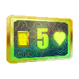 A glowing green Level 5 keycard with gold trim and a heart symbol.