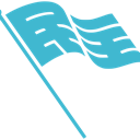 Blue flag on a pole waving in a simple pixel art style.