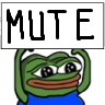 Pepe the frog holding a white sign with the word MUTE written in black text.