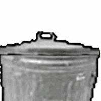 Pepe the Frog peeking out from inside a metal trash can.