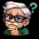 Elderly man with white hair and glasses looking confused with a question mark floating above his head.