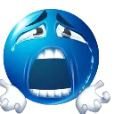 A blue 3D emoji face with a wide-open mouth and tears streaming down, expressing intense, dramatic sobbing.