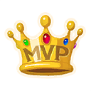 A golden crown featuring colorful jewels with the letters MVP written in the center.