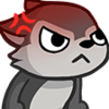 A cartoon wolf with a red angry symbol on its forehead looking annoyed.