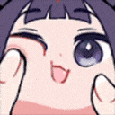 Anime girl blowing a kiss with a happy expression and hands held up.