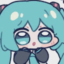 Hatsune Miku with oversized, watery eyes and a small mouth looking up with a pleading expression.