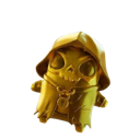A small, golden chibi grim reaper character wearing a hooded cloak.