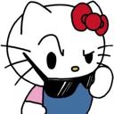 Hello Kitty wearing sunglasses and looking suspicious with a raised eyebrow.