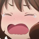 Anime girl crying with a wide open mouth and tears streaming down her face.