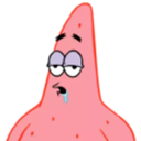 Patrick Star with heavy eyelids and drool hanging from his mouth.