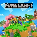 Steve from Minecraft running through a blocky landscape with the game logo above him.