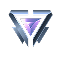 Radiant rank badge featuring a purple triangle inside a metallic silver frame with red accents.