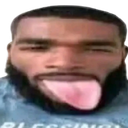 A man with a beard sticking his tongue out in a playful, meme-style expression.