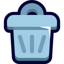 Trash can icon with a blue body and a dark outline.