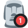 Moai statue with a red notification badge containing the number one in the bottom corner.