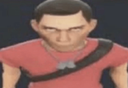 Scout from Team Fortress 2 staring forward with a confused and intense expression.