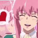 Yuno Gasai smiling happily with a red heart icon floating next to her head.