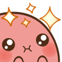 A cute pink potato with large eyes and a small mouth surrounded by golden sparkles.