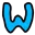 A glowing blue letter W centered on a black background.