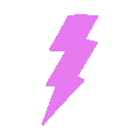 Four pixel art lightning bolts in pink, mint, yellow, and lavender arranged in a row.