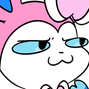 Sylveon with a smug expression and narrowed blue eyes looking sideways.