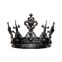 Crown with intricate gothic metalwork and dark gemstones.