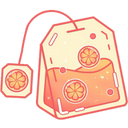 A cute tea bag filled with grapefruit-infused liquid and decorated with citrus slices.