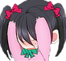 Nico Yazawa covering her face with her hands while blushing in an anime style.