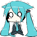 Hatsune Miku in a chibi style with wide, empty eyes and a trembling expression of pure shock.