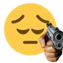 Pensive face emoji holding a handgun in a human hand.