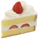 A slice of strawberry shortcake with whipped cream and a whole strawberry on top.