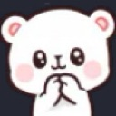 A cute white polar bear holding its paws together in a pleading gesture with rosy cheeks.