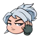 Jett from Valorant with white hair giving a skeptical side-eye expression.