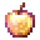 Enchanted Golden Apple with a glowing purple aura in pixel art style.