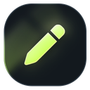 A glowing yellow pencil icon centered on a dark rounded square background.