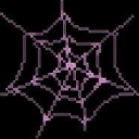 A purple pixelated spiderweb centered on a black background.