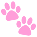 Two cute pink paw prints set against a solid black background.