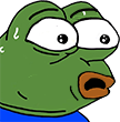 Pepe the Frog with wide eyes and an open mouth expressing extreme shock.