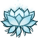 A glowing blue lotus flower with soft petals and sparkling particles.