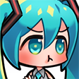Hatsune Miku with teal hair making a pouty facial expression.