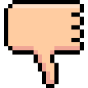 A pixelated hand gesture showing a thumbs down in a retro style.