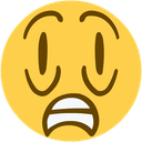 A yellow smiley face with wide, panicked eyes and a trembling, open mouth.