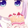 Kanna Kamui eating a strawberry crepe with a happy expression.
